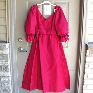 Vintage Handmade Dress Womens Pink V-Neck Formal Floor Length A-Line Puff Sleeve